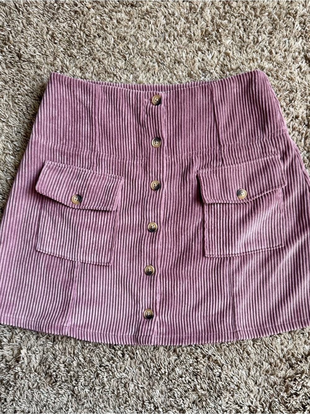 Altar'd State Dusty Pink Corduroy Button-Front Mini Skirt